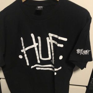 HUF x Stussy black collaboration Tee